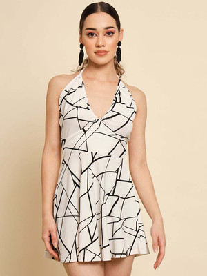TANDUL Women A-line White, Black Mini/Short Dress
