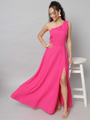 Emeros Women Fit and Flare Pink Maxi/Full Length Dress