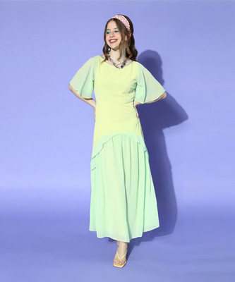 SASSAFRAS Women Gown Green Maxi/Full Length Dress