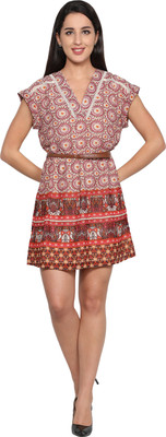 NUEVOSDAMAS Women A-line Beige Above Knee/Mid Thigh Length Dress