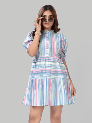 HouseOfCommon Women A-line Blue, White, Pink, Light Green Mini/Short Dress