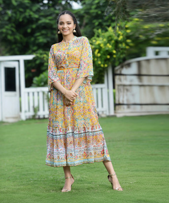 Juniper Women Tiered Multicolor Midi/Calf Length Dress