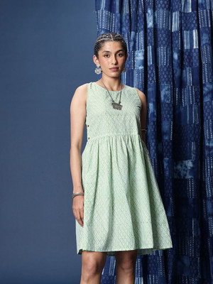 Taavi Women A-line Green Above Knee/Mid Thigh Length Dress