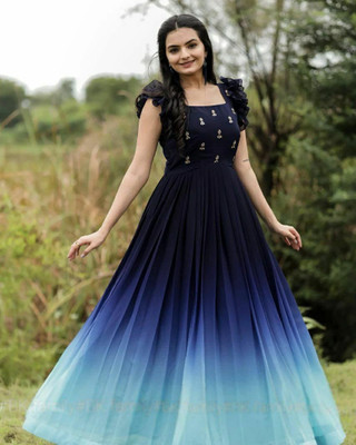 Tilton Women Fit and Flare Blue Maxi/Full Length Dress
