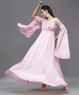 Miss Chase Women Gown Pink Maxi/Full Length Dress