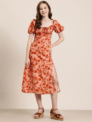 HERE&NOW Women A-line Blue Midi/Calf Length Dress