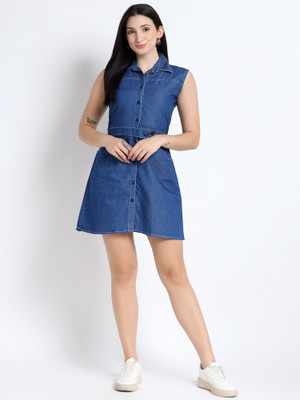 urban cat Women A-line Blue Above Knee/Mid Thigh Length Dress