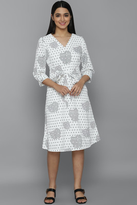 Allen Solly Women A-line White, Black Below Knee Dress