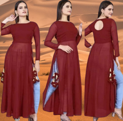 Bhagavti Women Embellished A-line Kurta(Maroon)