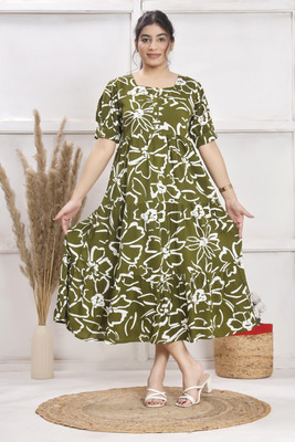 Gs Dress With Style Women Fit and Flare Green Midi/Calf Length Dress