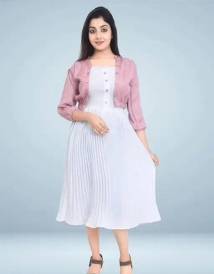SClassicFashion Women Fit and Flare Pink Midi/Calf Length Dress