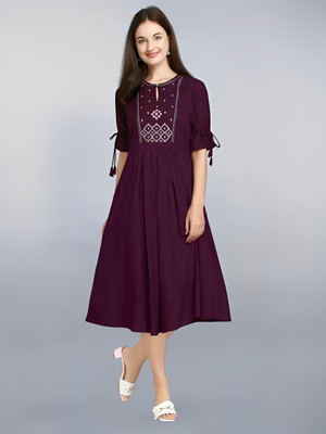 fabcreation Women A-line Blue Midi/Calf Length Dress