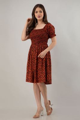 OTTAVIA Women Fit and Flare Brown Knee Length Dress