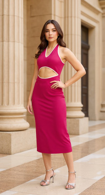 RARE Women Bodycon Pink Maxi/Full Length Dress