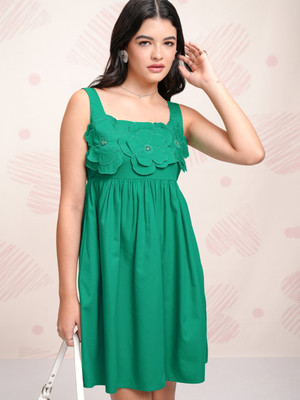 Tokyo Talkies Women Fit and Flare Green Mini/Short Dress