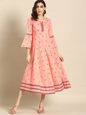 all about you Women A-line Pink Midi/Calf Length Dress