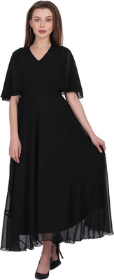 FIRST ARRIVAL Women A-line Black Maxi/Full Length Dress