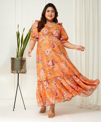 Miss Chase Women Maxi Orange Full Length Dress