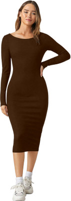 Aahwan Women Bodycon Brown Midi/Calf Length Dress