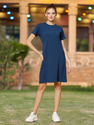 Moda Rapido Women A-line Blue Above Knee/Mid Thigh Length Dress