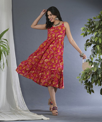 Globus Women A-line Pink Midi/Calf Length Dress
