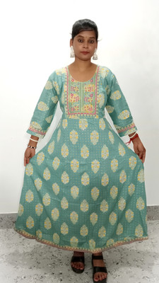 FASHIONWEAR Women Gown Green Maxi/Full Length Dress