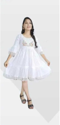 SHREESHYAMDARBAR Women A-line White Midi/Calf Length Dress