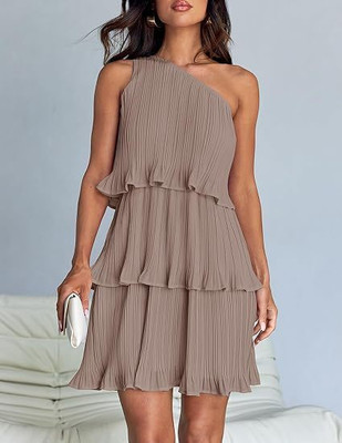 OUTZIDR Women A-line Brown Above Knee/Mid Thigh Length Dress