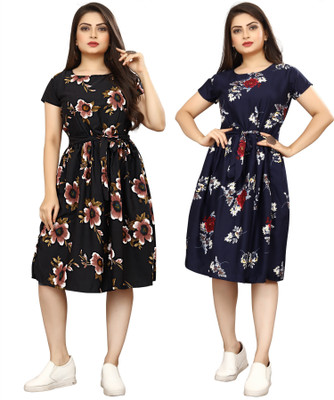 HouseOfCommon Women A-line Multicolor Knee Length Dress