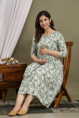 Akshara Fashion Women Fit and Flare Green, White Dress