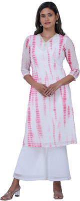 TSM Women A-line Pink, White Knee Length Dress