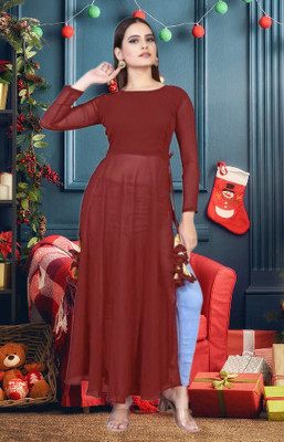 Panth Creation Women Fit and Flare Purple Maxi/Full Length Dress