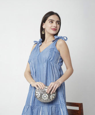 R&B Women A-line Blue Mini/Short Dress