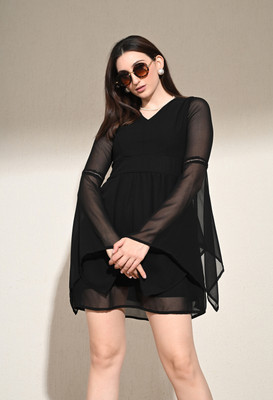 Lyublyu Women Fit and Flare Black Mini/Short Dress