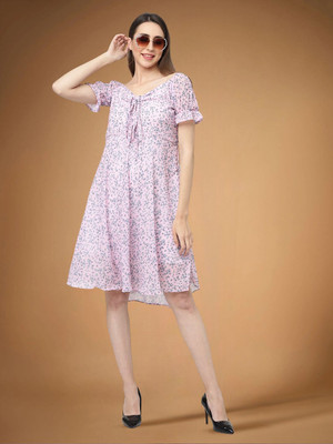 Moda Rapido Women Fit and Flare Pink Knee Length Dress