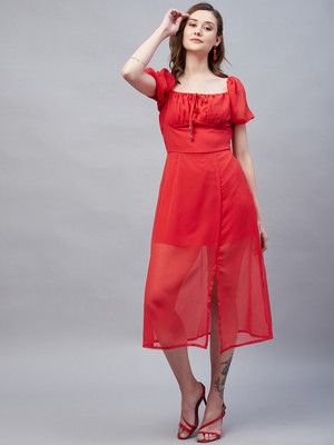 Marie Claire Women A-line Red Midi/Calf Length Dress