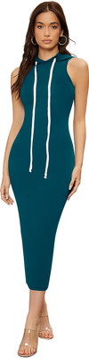 Shoponbit Women Bodycon Dark Green Knee Length Dress