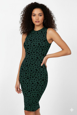 Fashion2wear Women Bodycon Dark Green Above Knee/Mid Thigh Length Dress