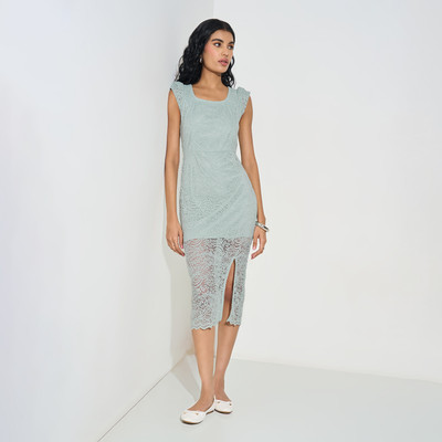 Honey By Pantaloons Women A-line Grey Midi/Calf Length Dress