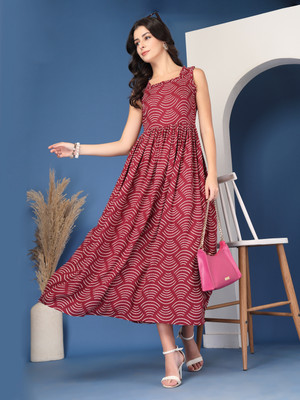 Daevish Women Fit and Flare Multicolor Maxi/Full Length Dress