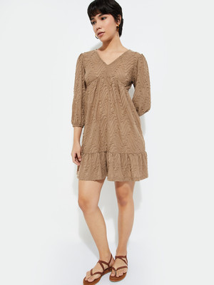 MAX Women A-line Brown Above Knee/Mid Thigh Length Dress