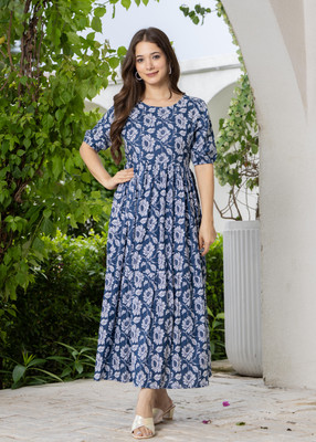 HouseOfCommon Women Gown Dark Blue Maxi/Full Length Dress