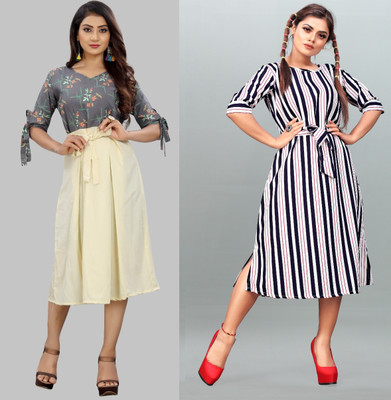 maruti fab Women Fit and Flare Grey Below Knee Dress