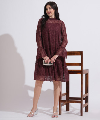 FashFun Women A-line Maroon Knee Length Dress