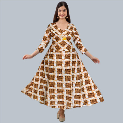 impression Women Fit and Flare Brown Maxi/Full Length Dress