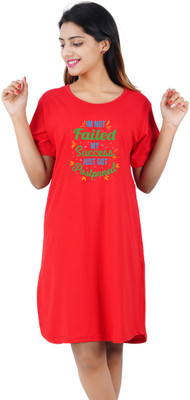 BEFLI Women T Shirt Red Above Knee/Mid Thigh Length Dress