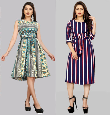 Hiral Creation Women Fit and Flare Purple Knee Length Dress