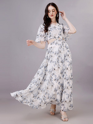 BEELEE TYPS Flared/A-line Gown(White, Blue)