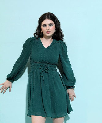 Tokyo Talkies Women Fit and Flare Dark Green Above Knee/Mid Thigh Length Dress