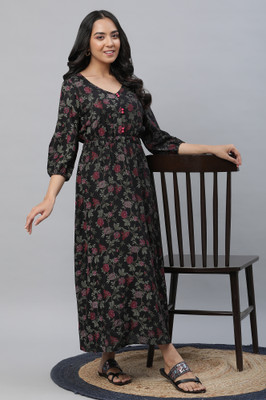 Aurelia Women A-line Black Maxi/Full Length Dress